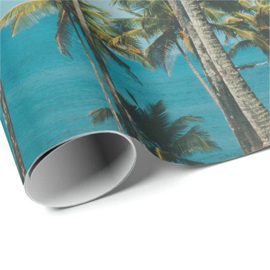 Palmbomen boven de oceaan,  getoon en retr cadeaupapier (Rol Hoek)