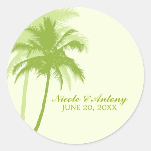 Palmbomen bruiloft ronde sticker (Voorkant)