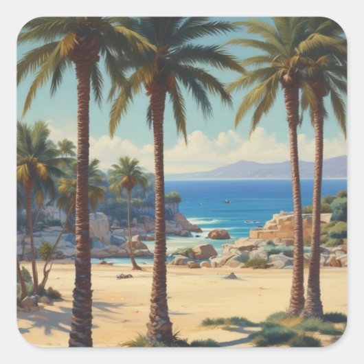  Palmbomen Cote D'Azur Reizen Vierkante Sticker (Voorkant)