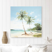 Palmbomen Door het Zee in Waterverf Canvas Print