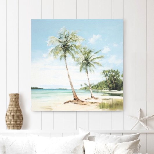 Palmbomen Door het Zee in Waterverf Canvas Print