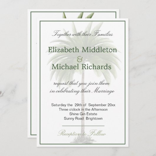 Palmbomen Elegante Moderne Chic huwelijksuitnodigi Kaart (Voorkant / Achterkant)