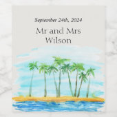Palmbomen en etiketten van de Beach Wedding Wine (Enkel label)