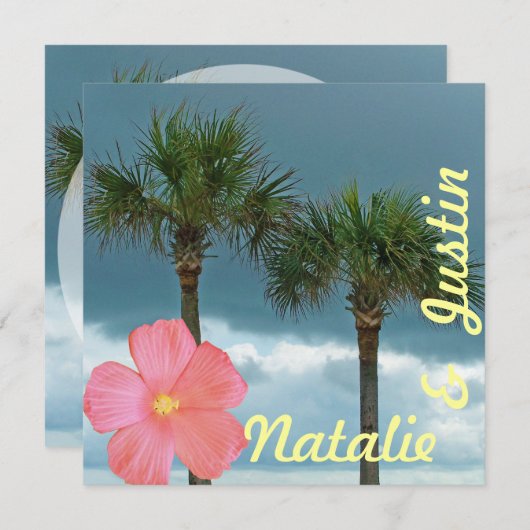Palmbomen en Hibiscus Tropical Bewaar de datum Save The Date (Voorkant / Achterkant)