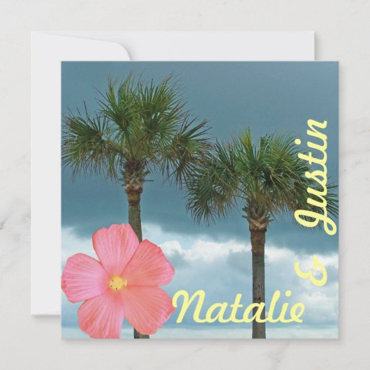 Palmbomen en Hibiscus Tropical Bewaar de datum Save The Date (Voorkant)