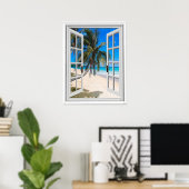 Palmbomen en Ocean Uitzicht Faux Poster (Thuiskantoor)