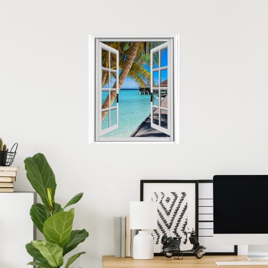Palmbomen en Ocean Uitzicht Faux Poster (Thuiskantoor)