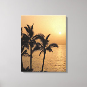 Palmbomen en Romantische zonnebank Canvas Afdruk