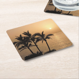 Palmbomen en Romantische zonnebank Vierkante Kartonnen Onderzetter