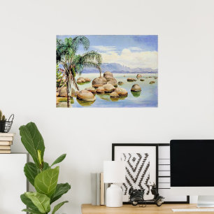 Palmbomen en rotsblokken, Baai van Rio, Poster