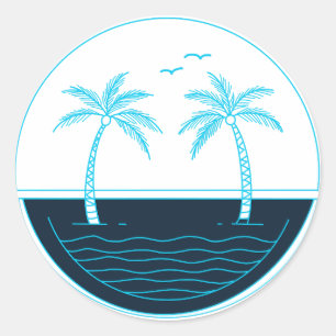 Palmbomen en strand ronde sticker