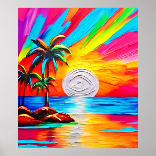 Palmbomen en Sunset Glow Painting Poster (Voorkant)