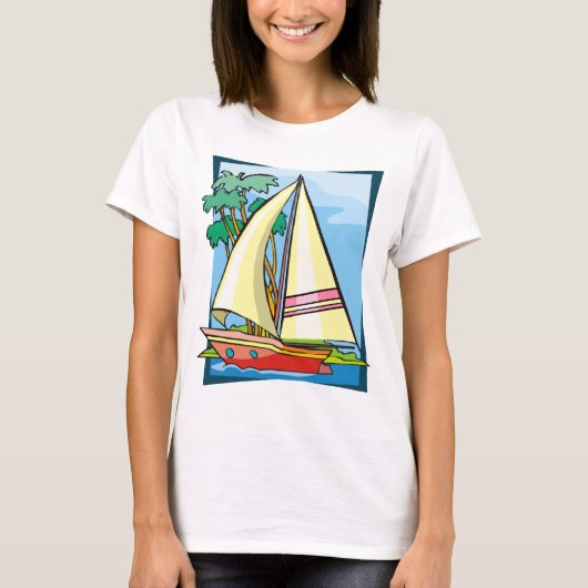 Palmbomen en zeilboot t-shirt (Voorkant)