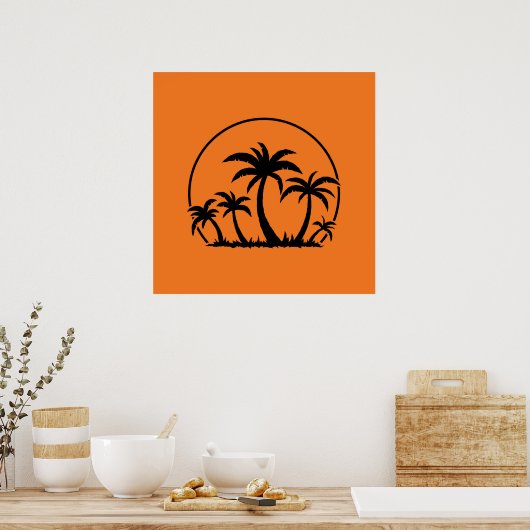 Palmbomen en zonsondergang in zwart poster (Keuken)