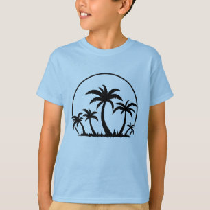 Palmbomen en zonsondergang in zwart t-shirt