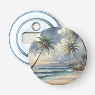 Palmbomen Hawaiaanse Reis Honolulu Blauwe Zee Button Flesopener