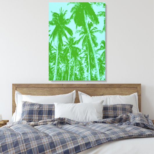 Palmbomen in groen en blauw canvas afdruk (Insitu (Slaapkamer))