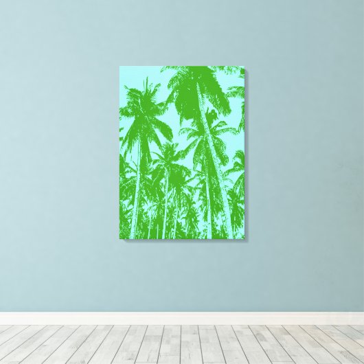Palmbomen in groen en blauw canvas afdruk (Insitu (Houten vloer))