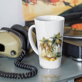 Palmbomen in groene en gele waterverf tropen latte mok