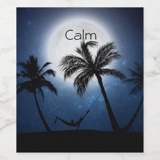 Palmbomen in het moonlicht wijn etiket (Enkel label)