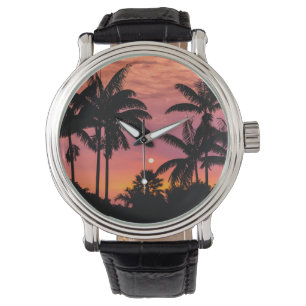 Palmbomen in silhouet, Hawaï Horloge