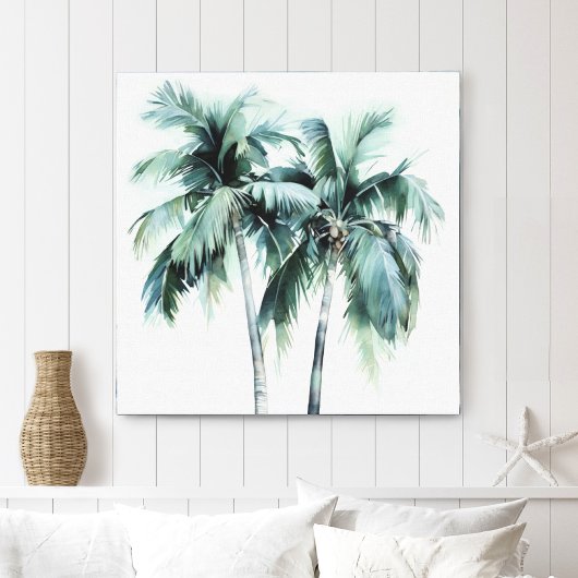 Palmbomen in Waterverf Canvas Print