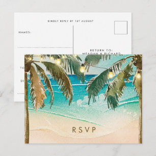 Palmbomen lichten strand bruiloft rsvp briefkaart