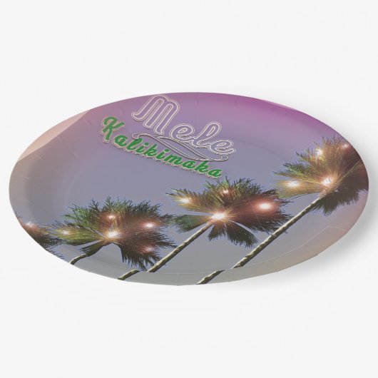 palmbomen met lampjes papieren bordje (Gekanteld)