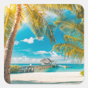 Palmbomen op de zon vierkante sticker
