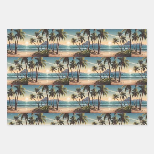 Palmbomen op een eilandstrand met uitzicht over he inpakpapier vel (Voorkant 2)