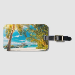 Palmbomen op een mooie zonsondergang bagagelabel