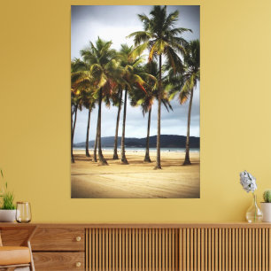 Palmbomen op Gonzaga Beach, Santos, Brazilië Canvas Afdruk