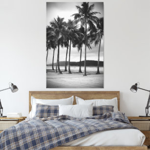 Palmbomen op Gonzaga Beach, Santos, Brazilië Canvas Afdruk
