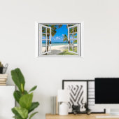 Palmbomen op het fake venster van het Uitzicht van Poster (Thuiskantoor)