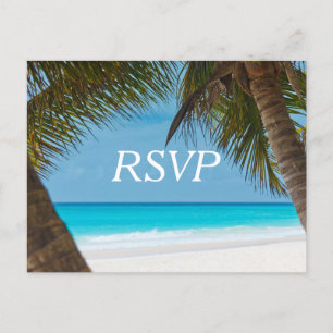 Palmbomen op strand bruiloft RSVP ansichtkaarten Uitnodiging Briefkaart