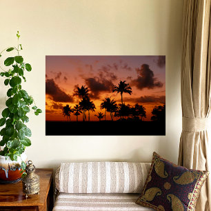 Palmbomen op zonsondergang - rood perfect poster