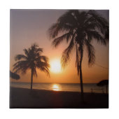 Palmbomen op zonsondergang tegeltje (Voorkant)