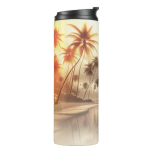 Palmbomen & Oranje Zonsondergang Strand  Thermosbeker