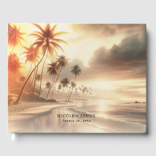 Palmbomen & Oranje Zonsondergang Strandtrouw Gastenboek