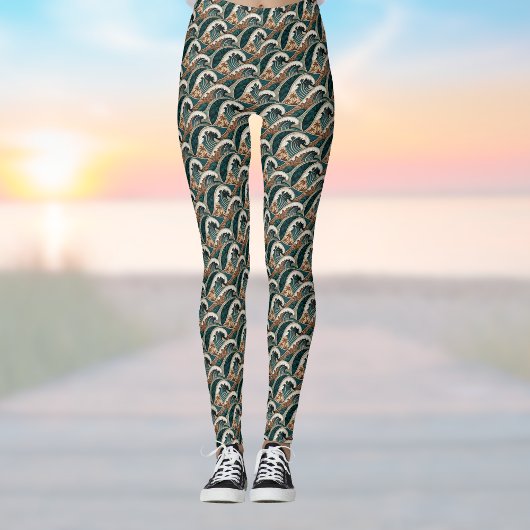 Palmbomen Polynesische Golven  Strand Groen Leggings