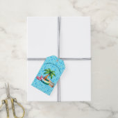 Palmbomen Pool Party Flamingo Cadeaulabel (Met Touw)