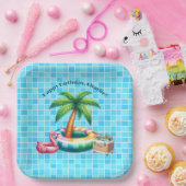 Palmbomen Pool Party Flamingo Verjaardagsfeest Papieren Bordje (Feest)