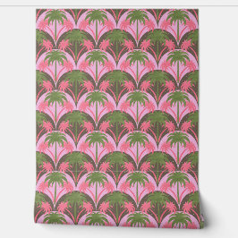 Palmbomen Retro Textuur Roze Groen Bruin Behang