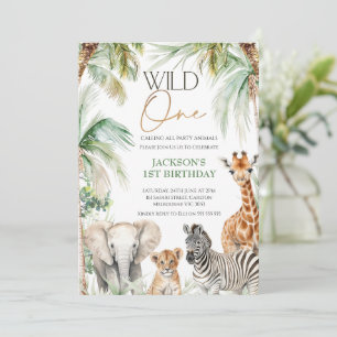 Palmbomen Safari Dieren Wild Een 1e verjaardag Kaart