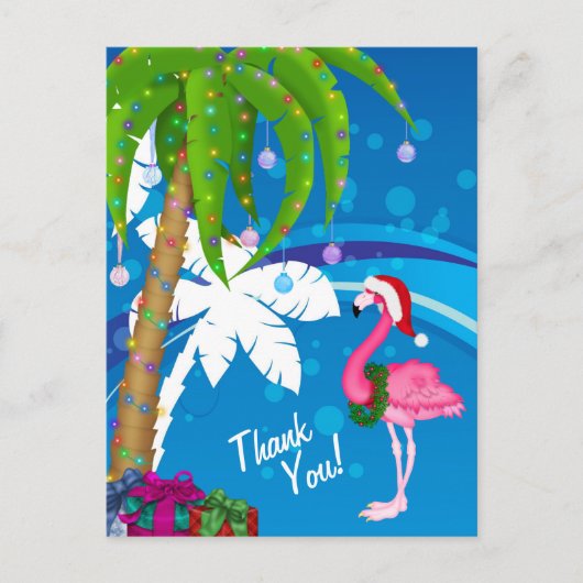 Palmbomen Santa Flamingo Holiday Beach Dank u Briefkaart (Voorkant)