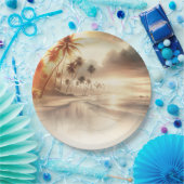 Palmbomen & Sinaasappel Sunset Beach Bruiloft Papieren Bordje (Feest)