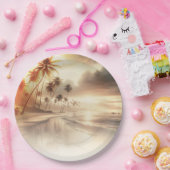 Palmbomen & Sinaasappel Sunset Beach Bruiloft Papieren Bordje (Feest)