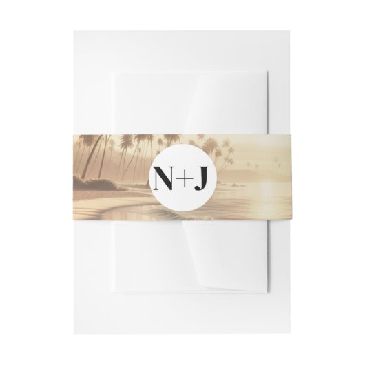 Palmbomen & Sinaasappel Sunset Beach Bruiloft Uitnodigingen Wikkel (Voorkant Voorbeeld)