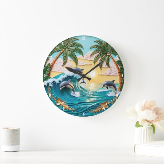 Palmbomen, springende dolfijnen en Ocean Sunset Grote Klok (Huis)