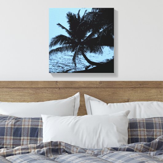 Palmbomen, strand en zee - Blauw Canvas Afdruk (Insitu (Slaapkamer))